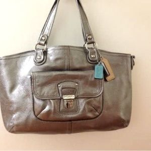 COACH NWT Poppy Leather Rocker Tote in Anthracite / Silver 18997